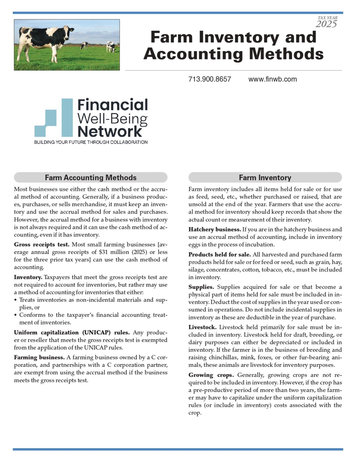 Farm Inventory FARM INVENTORY AND ACCOUNTING METHODS - Financial Well-Being Network